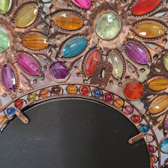 Pier 1 Boho Jewels Floral Beaded Beads Metal Frame Mirror Vintage 90s Bronze - Picture 6 of 7